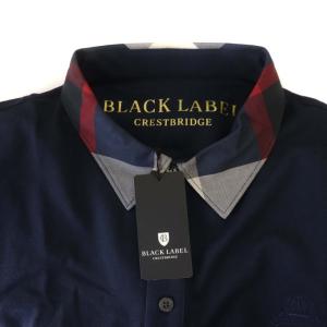 BLACK LABEL CRESTBRIDGE 18SS ポロシャツ 半袖 ロゴ 刺繍 部分チェック タグ付き L 紺 ネイビー