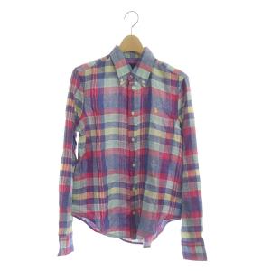ボタンダウンシャツ 長袖 チェック リネン マルチカラー