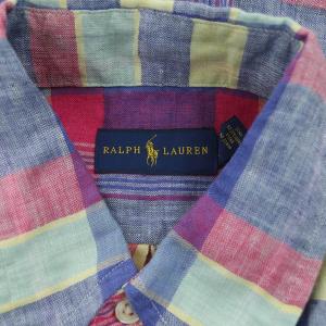 RALPH LAUREN ボタンダウンシャツ 長袖 チェック リネン マルチカラー