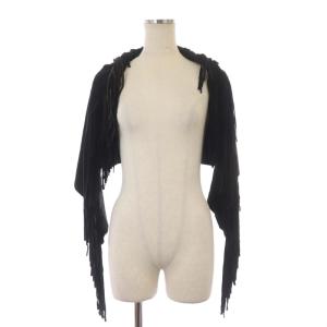ショール 刺繍 フリンジ スエード 鹿革 レザー ブラック