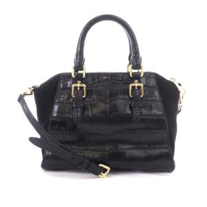 MICHAEL KORS ハンドバッグ トートバッグ ショルダーバッグ 2WAY  MKロゴチャーム クロコダイル型押し スエード切替 レザー 黒 ブラック