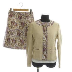 2015年製 セットアップ上下 3点セット ノーカラージャケット カットソー スカート ジャガード 38 S ベージュ 白