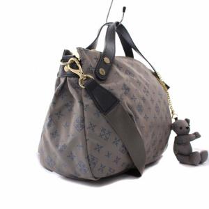 russet ハンドバッグ ショルダーバッグ 2way ナイロン レザー くまチャーム付き 総柄 グレー