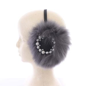 LUDLOW パール付きフォックスファーイヤーマフ 耳あて グレー