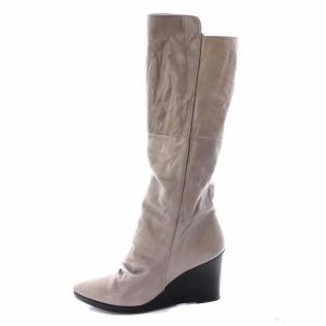 MIHARA YASUHIRO ロングブーツ ポインテッドトゥ ウェッジソール レザー グレージュ