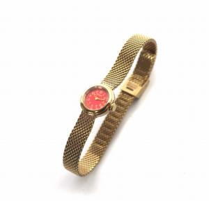 CITIZEN 腕時計 クォーツ 赤色文字盤 ゴールド色 メッシュベルト 4520 S052653