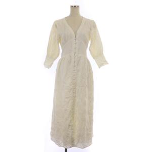 MEDITTERA LINE ワンピース 七分袖 ロング マキシ丈 カットワーク オフホワイト 白