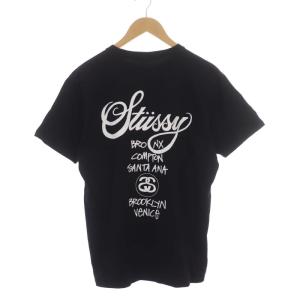 STUSSY プリント Tシャツ カットソー 半袖 ロゴ プルオーバー S ブラック
