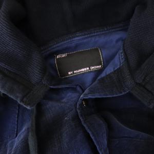 n(n) BY NUMBER (N)INE コーデュロイ ネルシャツ 長袖 フード付き 2 M 青 ブルー 黒 ブラック