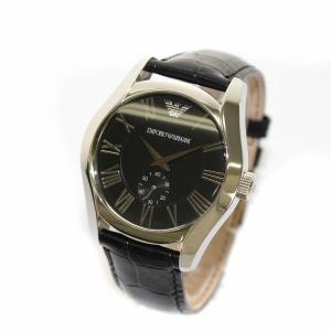 EMPORIO ARMANI 腕時計 クォーツ クロコ型押し レザー 防水 ブラック シルバー AR-0643 GY03