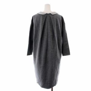 LANVIN en Bleu 近年モデル ワンピース ひざ丈 7分袖 ラウンドネック タック ウール 38 グレー ホワイト