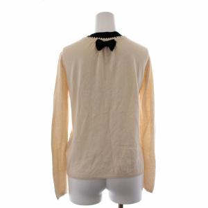 LANVIN en Bleu カーディガン ニット クルーネック フェイクパール リボン 38 ブラック ベージュ