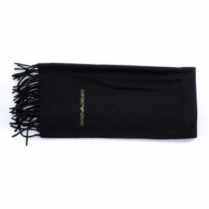 EMPORIO ARMANI マフラー ストール フリンジ ロゴ 刺繍 ウール ブラック