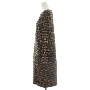 MUVEIL ワンピース ひざ丈 ボートネック 花柄 ボーダー 38 ブラウン ブラック