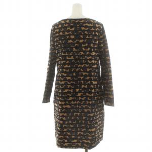 MUVEIL ワンピース ひざ丈 ボートネック 花柄 ボーダー 38 ブラウン ブラック