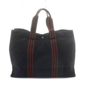 HERMES フールトゥ トートバッグ ハンドバッグ A4可 キャンバス 紺 ネイビー 茶色 ブラウン