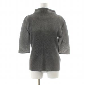 プリーツカットソー 半袖 ハイネック ストレッチ グレー