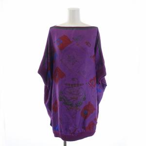カットソー ゴルチェ期 ドルマンスリーブ ボートネック オーバーシルエット 総柄 シルク 34 紫