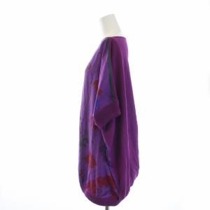 HERMES カットソー ゴルチェ期 ドルマンスリーブ ボートネック オーバーシルエット 総柄 シルク 34 紫