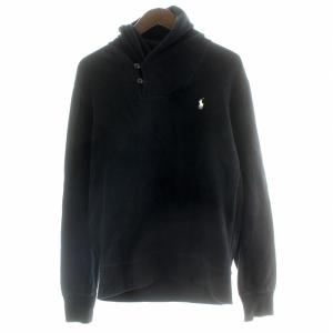 襟付きロゴトレーナー スウェット プルオーバー ショールカラー 刺繍 黒 ブラック