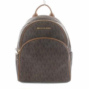 リュック MKシグネチャー ロゴ 総柄 PVCレザー 茶色 ブラウン