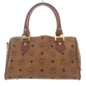 MCM ハンドバッグ ミニボストンバッグ レザー ヴィセトス柄 茶 ブラウン