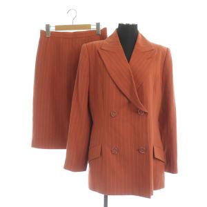 ヴィンテージ セットアップ上下 スーツ ストライプ テーラードジャケット ダブル ロングスカート タイト 40 赤 レッド