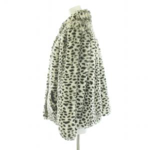 agnes b. PARIS フェイクファーコート ショート レオパード ヒョウ柄 38 M 白 ホワイト 黒 ブラック