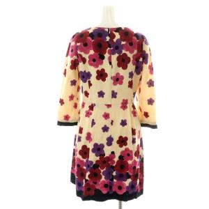 M'S GRACY ワンピース ひざ丈 七分袖 花柄 ウール 38 M アイボリー