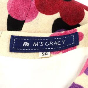 M'S GRACY ワンピース ひざ丈 七分袖 花柄 ウール 38 M アイボリー