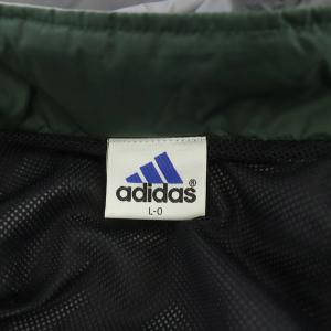 adidas デサント製 ナイロンジャケット プルオーバー 長袖 切替 フード ロゴ刺繍 ヴィンテージ L-O グレー