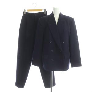 セットアップ上下 スーツ テーラードジャケット ダブル ハイウエストパンツ タック ヴィンテージ M 紺 ネイビー