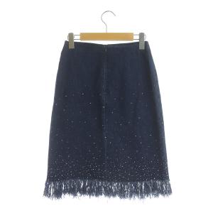 FENDI ROMA AMOR jeans デニムスカート 膝丈 タイト ラインストーン フリンジ イタリア製 I38 紺 ネイビー
