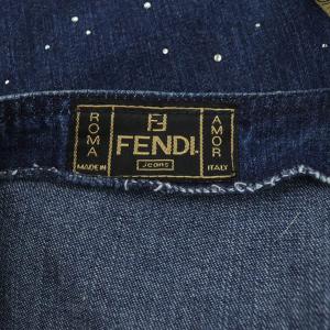 FENDI ROMA AMOR jeans デニムスカート 膝丈 タイト ラインストーン フリンジ イタリア製 I38 紺 ネイビー