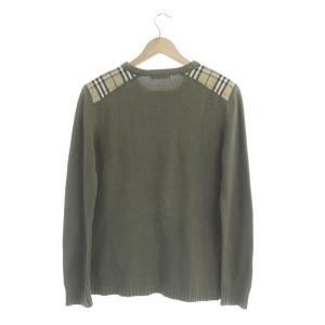 BURBERRY BLACK LABEL コマンドニット セーター ミリタリー 長袖 ノバチェック切替 クルーネック 2 カーキ
