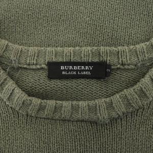 BURBERRY BLACK LABEL コマンドニット セーター ミリタリー 長袖 ノバチェック切替 クルーネック 2 カーキ