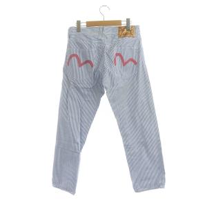EVISU デニム パンツ ヒッコリー テーパード ストライプ ボタンフライ カモメ 28×35 青 ブルー