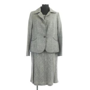 セットアップ ツイード ラメ ビジュー ジャケット ワンピース ロング 半袖 プリーツ 大きいサイズ 46 グレー