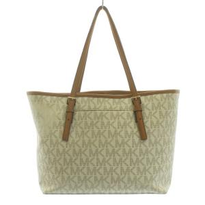 MICHAEL KORS トートバッグ ハンドバッグ MKチャーム ロゴ総柄 ゴールド金具 PVCコーティングキャンバス レザー アイボリー 茶 ブラウン