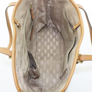 MICHAEL KORS トートバッグ ハンドバッグ MKチャーム ロゴ総柄 ゴールド金具 PVCコーティングキャンバス レザー アイボリー 茶 ブラウン