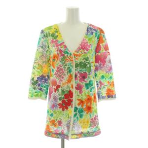 カーディガン 七分袖 薄手 花柄 M マルチカラー