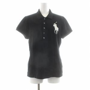 ポロシャツ 半袖 ボタン ロゴ ビッグポニー ビーズ 5f M 黒 ブラック