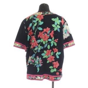 LEONARD カットソー 半袖 花柄 リボン ヴィンテージ 大きいサイズ LL 紺 ネイビー ピンク