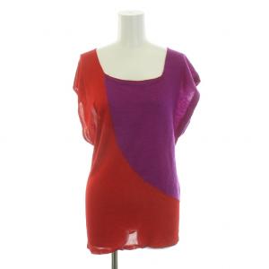 カットソー ノースリーブ メッシュ モヘヤ混 ウール混 2 M 赤 レッド 紫 パープル