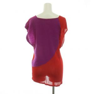 ISSEY MIYAKE カットソー ノースリーブ メッシュ モヘヤ混 ウール混 2 M 赤 レッド 紫 パープル