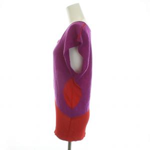 ISSEY MIYAKE カットソー ノースリーブ メッシュ モヘヤ混 ウール混 2 M 赤 レッド 紫 パープル