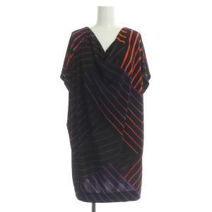 ワンピース ミニ 半袖 ボーダー ドレープ 2 黒 ブラック