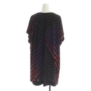 ISSEY MIYAKE ワンピース ミニ 半袖 ボーダー ドレープ 2 黒 ブラック