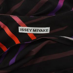 ISSEY MIYAKE ワンピース ミニ 半袖 ボーダー ドレープ 2 黒 ブラック