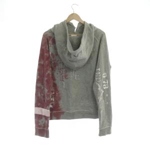 DIESEL スウェットパーカー 長袖 プルオーバー プリント USED加工 L グレー